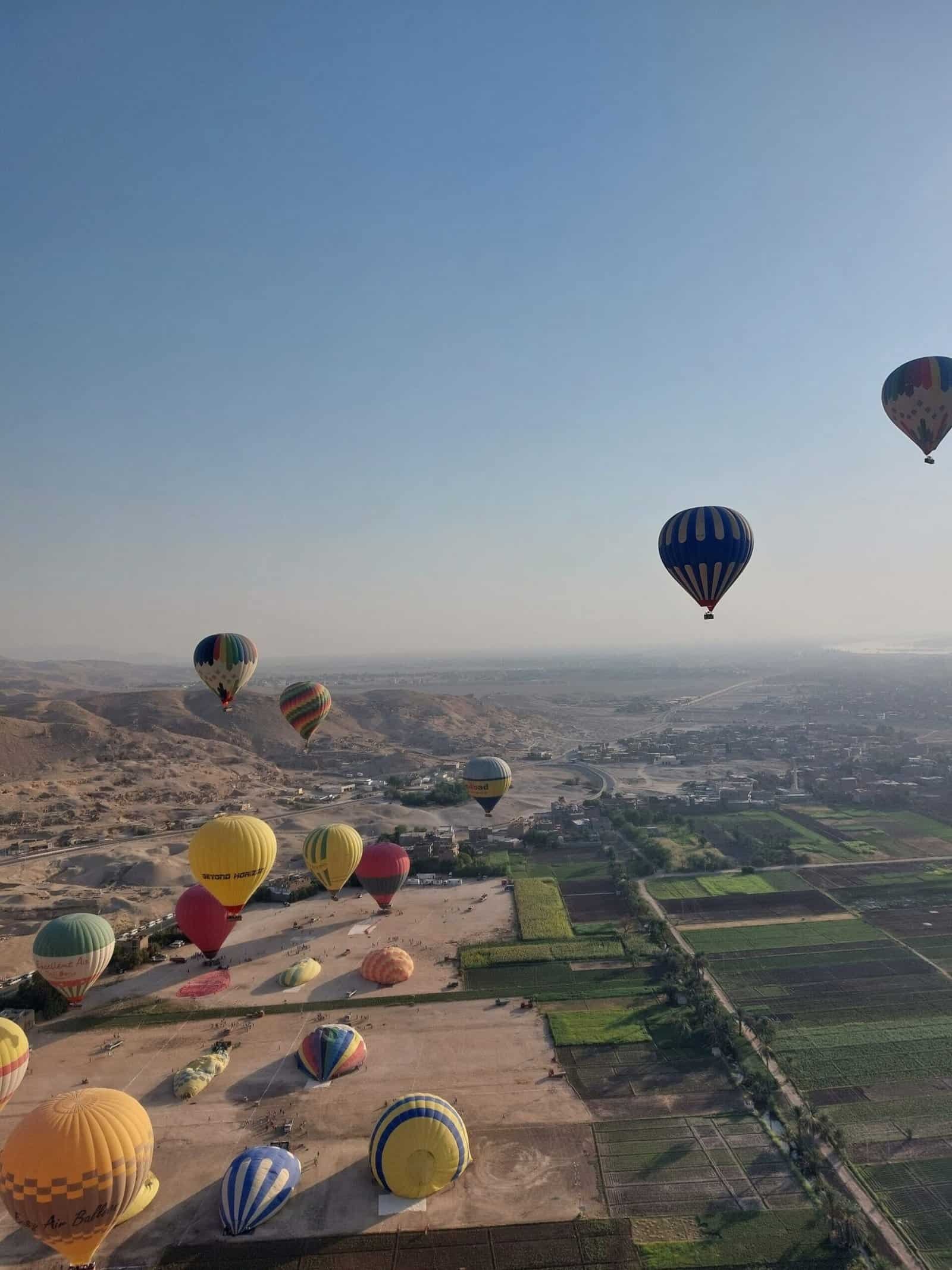 Hot air balloons over Luxor at sunrise