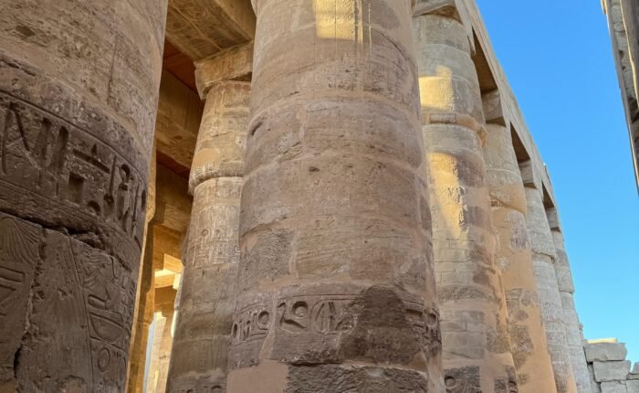 Carved columns of the Great Hypostyle Hall at Karnak, Luxor