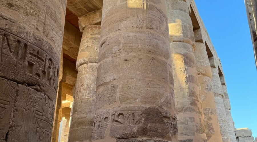 Carved columns of the Great Hypostyle Hall at Karnak, Luxor